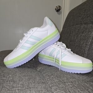 Adidas Women's White and Mint Green Sneakers